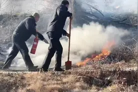 小孩燃放烟花爆竹引起山火，民警及时扑灭图片