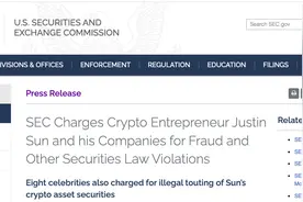 孙宇晨被美国证券交易委员会起诉，涉嫌非法销售证券、欺诈和操控市场图片