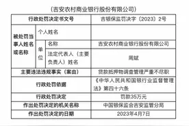吉安农商银行被罚35万：贷款抵押物调查管理严重不尽职图片