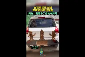 女孩用泥巴自制车牌和葫芦娃车贴，网友：我看中了你的车牌号图片