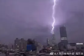 台北101大楼遭雷击瞬间曝光：紫光乍现照亮全城 民众惊叹图片