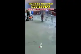 梯子突然倒下奶奶身体悬空，3岁多孙子帮了大忙，奶奶安全落地后抱起孙子使劲亲图片