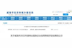 关于威海市2022年度物业服务企业信用等级评定结果的公示图片