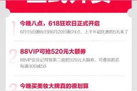 今晚8点，淘宝天猫618最后一波开卖，88VIP还可领520元大额券图片