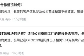 新易盛：已推出相关1.6T光模块产品，正在积极推进送样测试图片