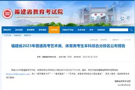 福建省2023年普通高考艺术类、体育类考生本科综合分排名28日公布图片