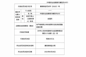 农发行襄阳市分行被罚25万：未按收费价目名录收取融资顾问费图片