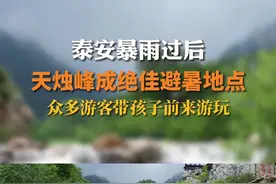 泰安暴雨过后，天烛峰成绝佳避暑地点，众多游客带孩子前来游玩         7月13日，泰安停止降水，泰山景区天烛峰小溪里水量充足，引不少游客带孩子前来避暑游玩。图片