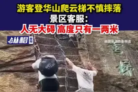游客登华山爬云梯不慎摔落，景区客服：人无大碍，高度只有一两米图片