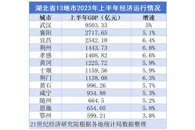 湖北13地市经济半年报：8城GDP增速跑赢全国，荆州、孝感工业增速领先图片