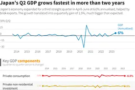 强劲出口抵消内需不足 日本二季度GDP同比增6%图片