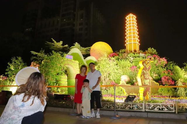 纪念抗战胜利80周年主题花坛亮灯