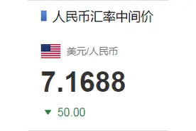 银行间外汇市场人民币汇率中间价为1美元对人民币7.1688元图片