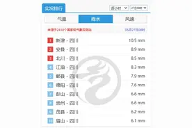 全国降水前十均在四川，成都多地现暴雨，大风持续图片