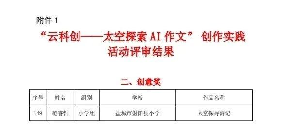 盐城市唯一科技创意奖 射阳学子get!