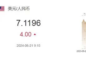 6月21日人民币对美元中间价报7.1196元 下调4个基点图片