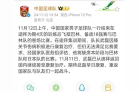 无法满足比赛要求，武磊确认缺席本月两场世预赛图片