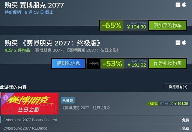 《赛博朋克2077》Steam再次史低 近期游戏史低一览