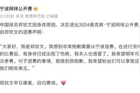 关注｜郑钦文因伤病退出宁波公开赛 将全力备战年终总决赛图片