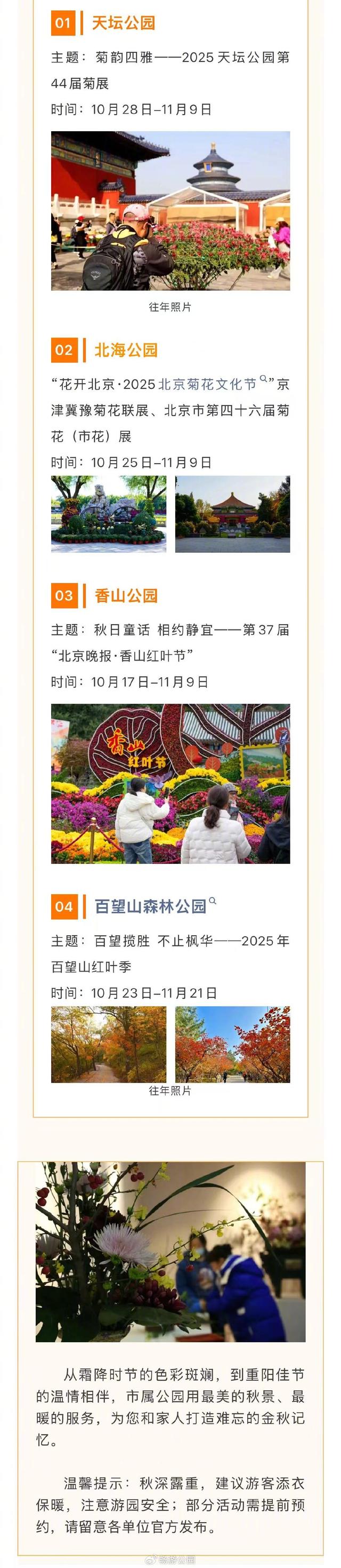 九九重阳登高赏红叶、观秋菊，北京市属公园活动一表收藏