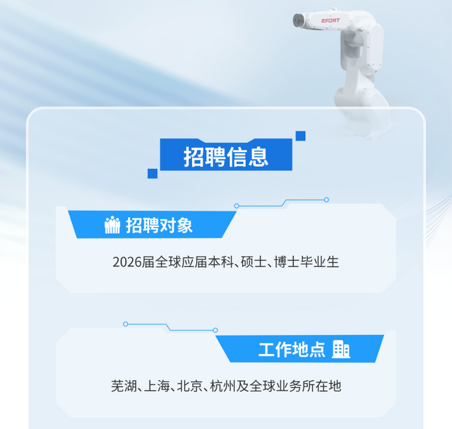 埃夫特机器人全球校园招聘启动！看看有没有适合你的岗位！