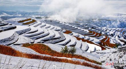 会宁初雪遇晚秋 梯田藏尽季节美