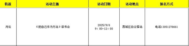 西城区悦读湾9月活动预告