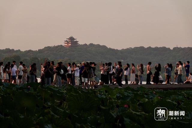 今晨绝美朝霞 ，断桥上都是人，热浪未起的西湖已“沸腾”