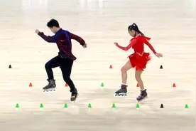 张颢/朱思怡组合夺得杭州亚运会混合自由式轮滑男女双人花式绕桩金牌图片