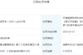 猫眼关联公司因售卖无演出许可脱口秀门票被处罚图片