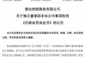 被罚60万元！韵达股份独立董事张晓荣收到行政处罚决定书图片