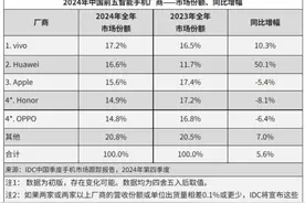 机构：2024年中国智能手机市场出货量同比增长5.6%图片