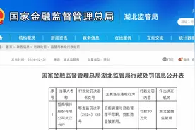 管理不尽职，贷款资金被挪用 招商银行武汉分行被罚30万图片