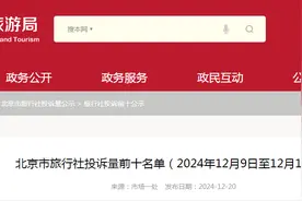 北京市旅行社投诉量前十名单（2024年12月9日至12月15日）图片