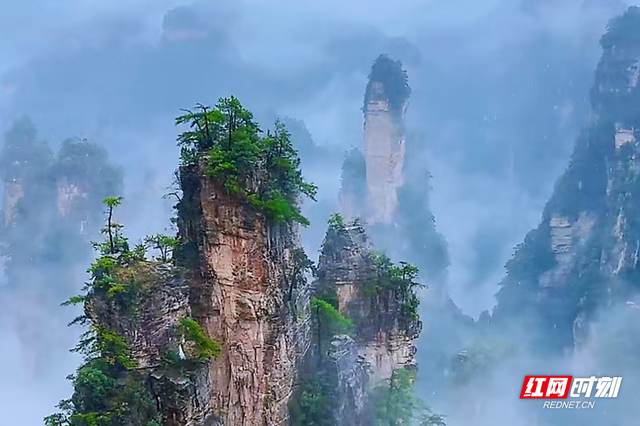张家界国家森林公园雨后奇景：水墨丹青画中游