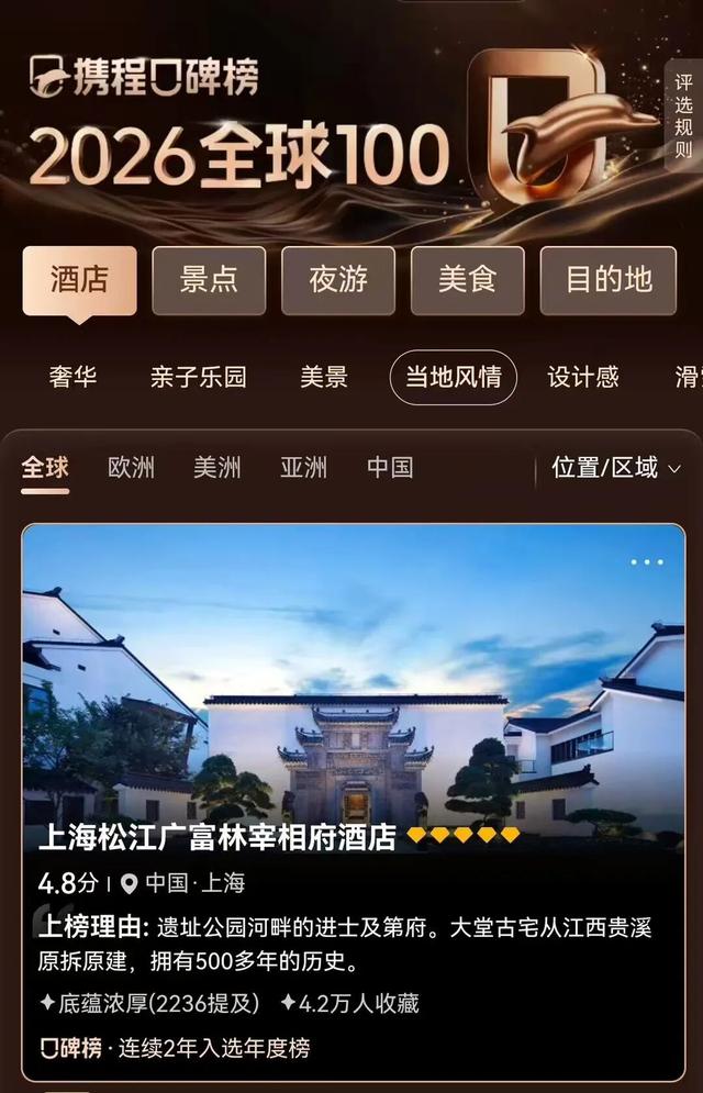 全球第31！松江这家酒店再登权威榜单