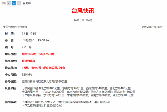 中山台风白色预警：周三有狂风骤雨