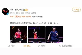 WTT重庆冠军赛男单1/4决赛，樊振东3-1战胜张本智和晋级4强！图片