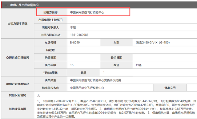 106.61万元/月！一架湾流G450型公务机挂牌出租，出租方系中国民航局下属单位