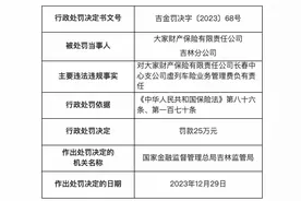 一支公司虚列车险业务管理费，大家财险吉林分公司被罚25万图片