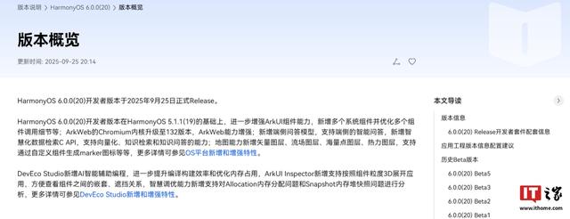 华为鸿蒙 HarmonyOS 6.0.0 (20) 开发者版本今日正式 Release