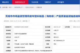 【江苏】无锡市市场监督管理局发布塑料制品（购物袋）产品质量监督抽查结果图片
