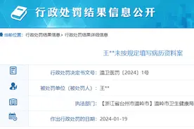 未按规定填写病历资料，浙江温岭一口腔诊所执业医师被罚款1万图片