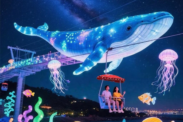 “青岛之夏”太平山索道空中海洋主题灯会点亮夏夜！