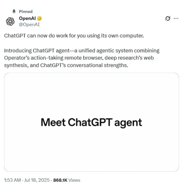 OpenAI放“王炸”！ChatGPT Agent重磅发布：能上网搜、会做PPT、精通Excel，甚至能规划全美看球路线！但炒股？它说“NO”！