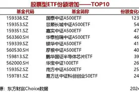 20只股票型ETF份额增加超1亿份，国泰中证A500ETF增加12.3亿份图片