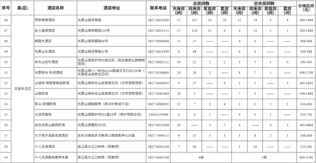 巴中市酒店资讯表（2025年8月10日）