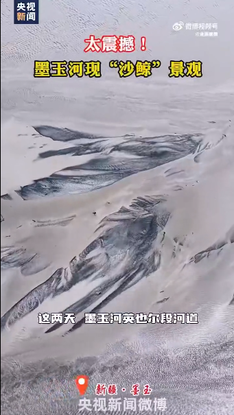 新疆一河水退去现“巨鲸”奇观，长约520米，犹如巨鲸逆流而上