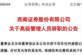 西南证券股份有限公司高级管理人员张宏伟辞职图片