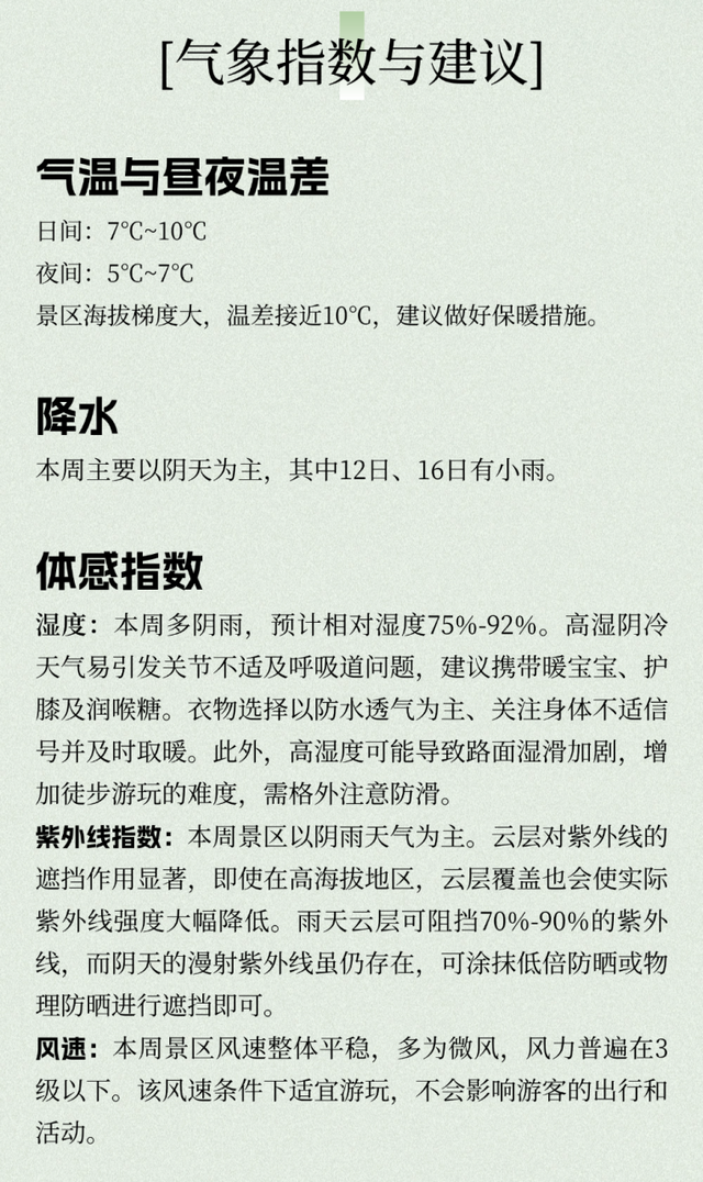 【洪雅县气象局】：瓦屋山景区（11月10日—11月16日）金秋旅游气象周预报